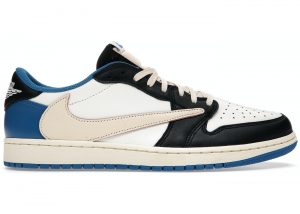 Nike Air Jordan 1 Low Travis Scott x Fragment черно-белые с синим кожаные мужские (40-44)