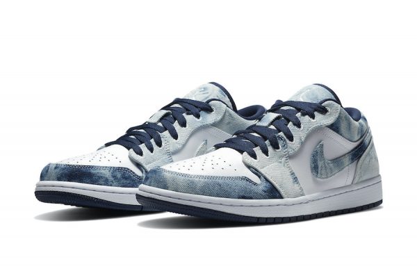 Nike Air Jordan 1 Low Washed Denim белые со светло-синим кожаные мужские (40-44)