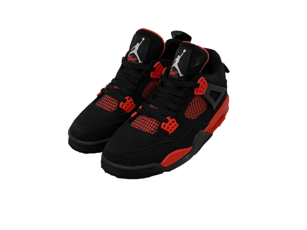 Nike Air Jordan 4 черные с красным нубук-сетка мужские (40-44)