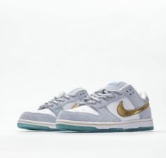 Nike SB Dunk Low Sean Cliver бело-голубые с серебристым нубук мужские-женские (35-44)